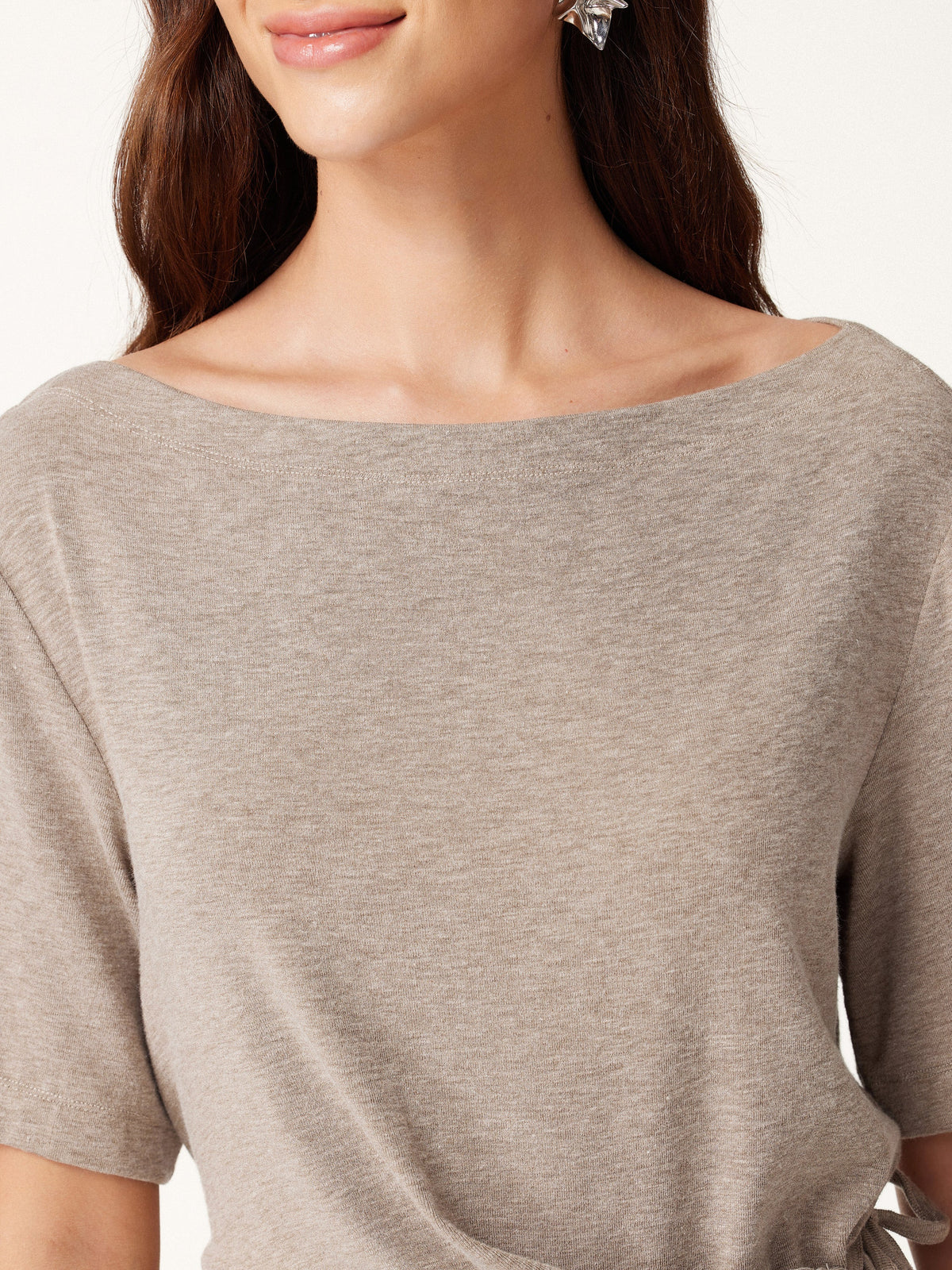 Eco-Mousse® Slash Neck Short Sleeve Tie-Side Top