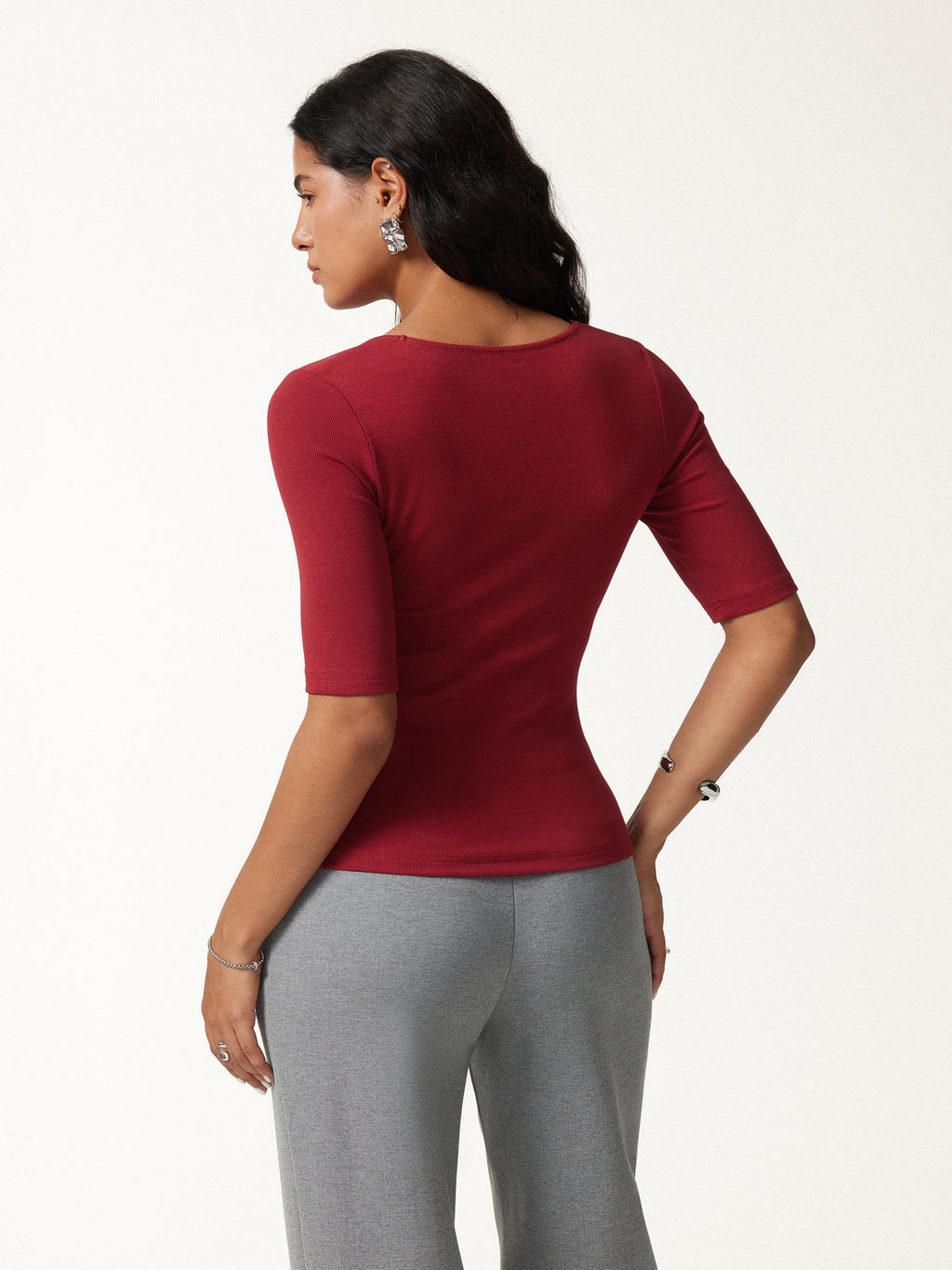 Essential Square Neck Elbow Length Sleeve Bra Top