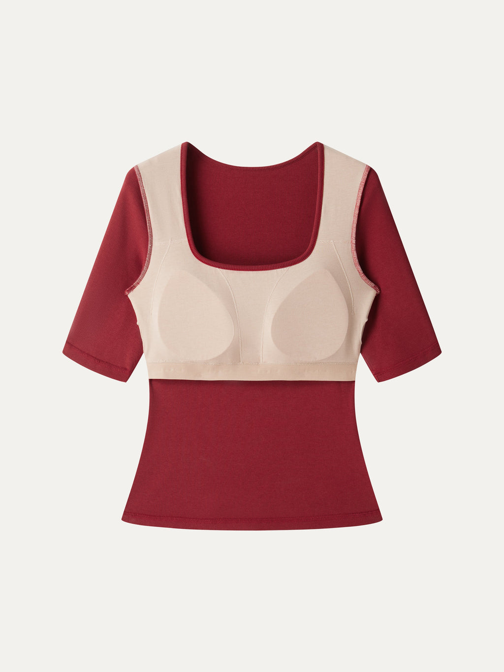 Essential Stretch Cotton Square Neck Elbow Length Sleeve Bra Top