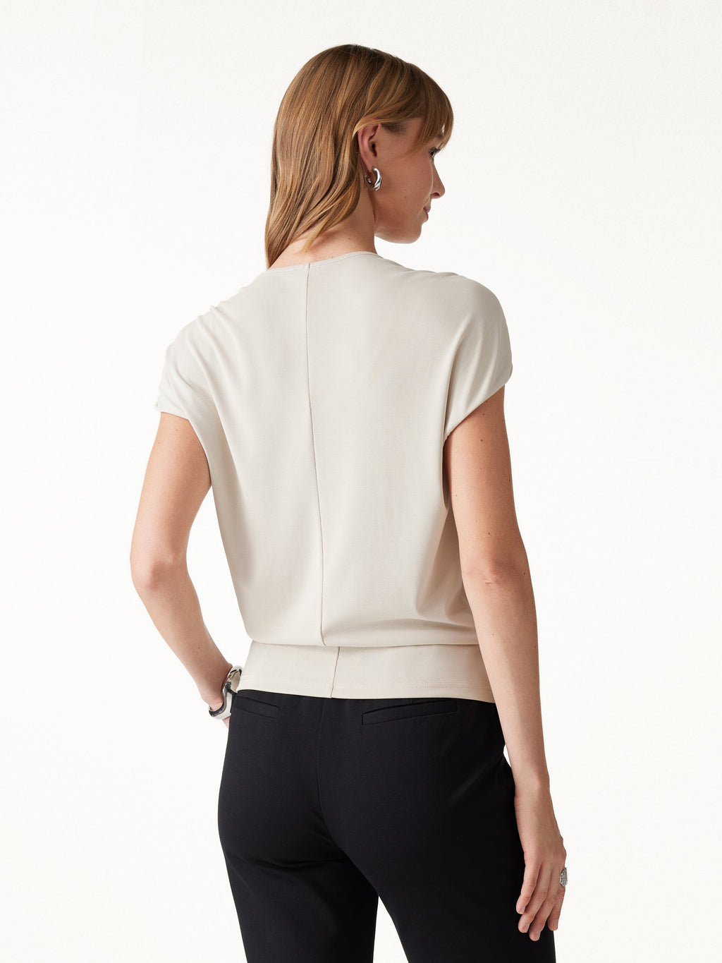 Sandwashed Modal Relaxed V-Neck Gathered Shoulder Top