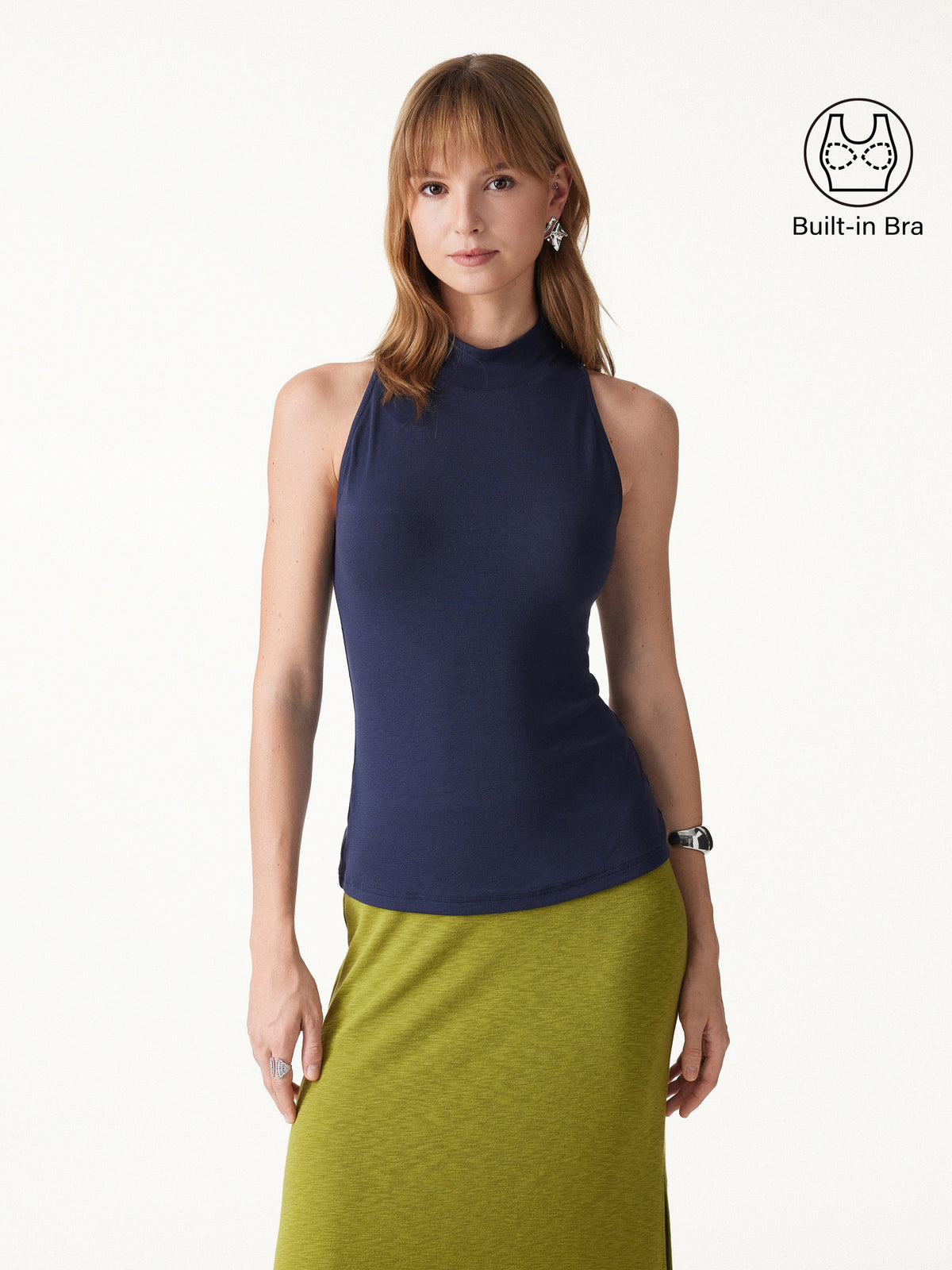 Lyocell-Wool Knit Mock Neck Sleeveless Bra Top