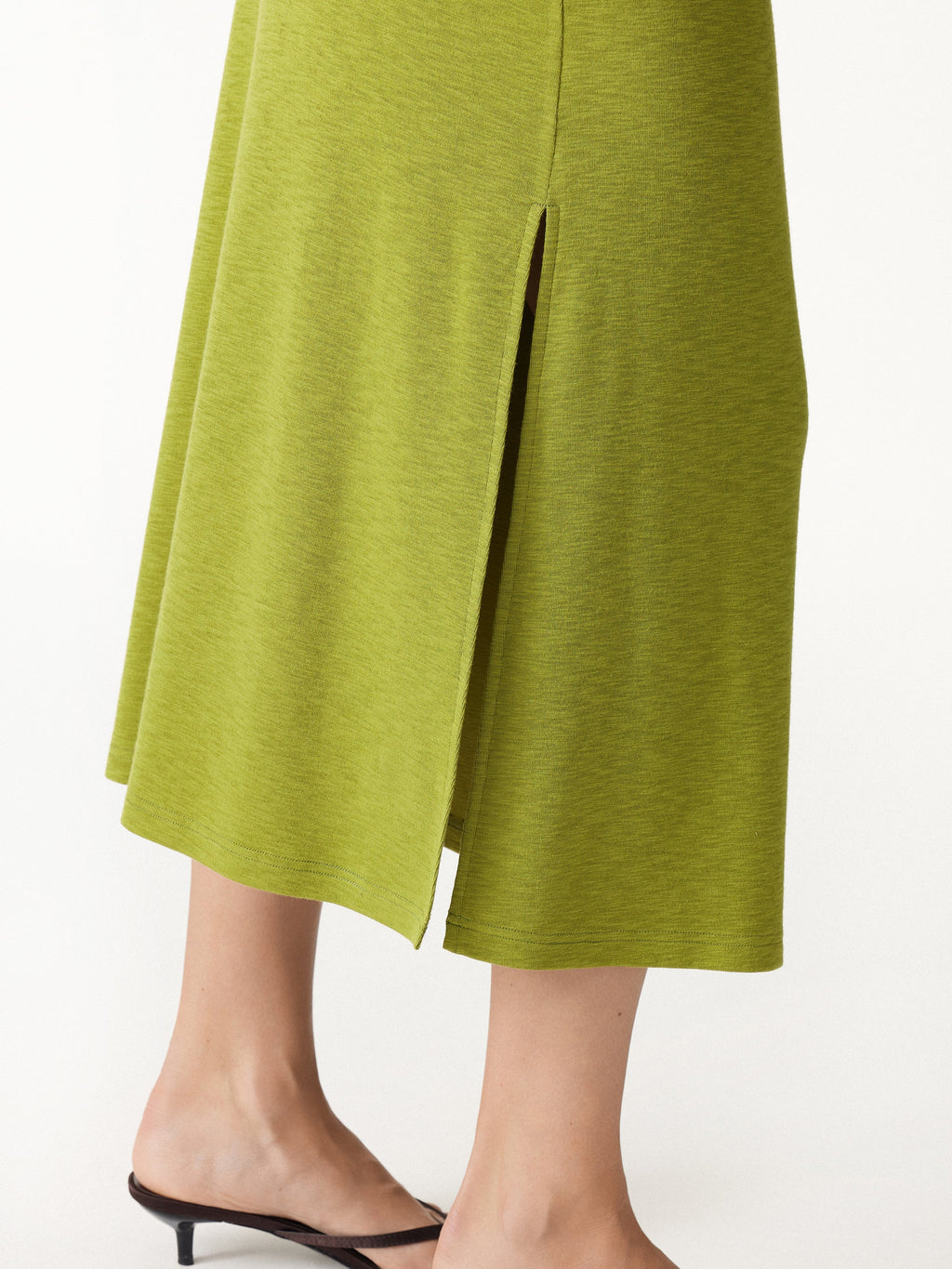 2Pcs Set Round Neck Elbow Sleeve Bra Top & Side-Slit A-Line Midi Skirt